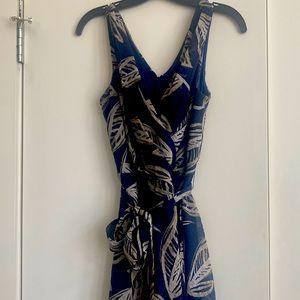 DKNY Navy Floral Dress with Sheer Overlay
